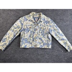 Cottagecore Grandmacore Women's Petites Floral Button Collared Jacket Pockets M